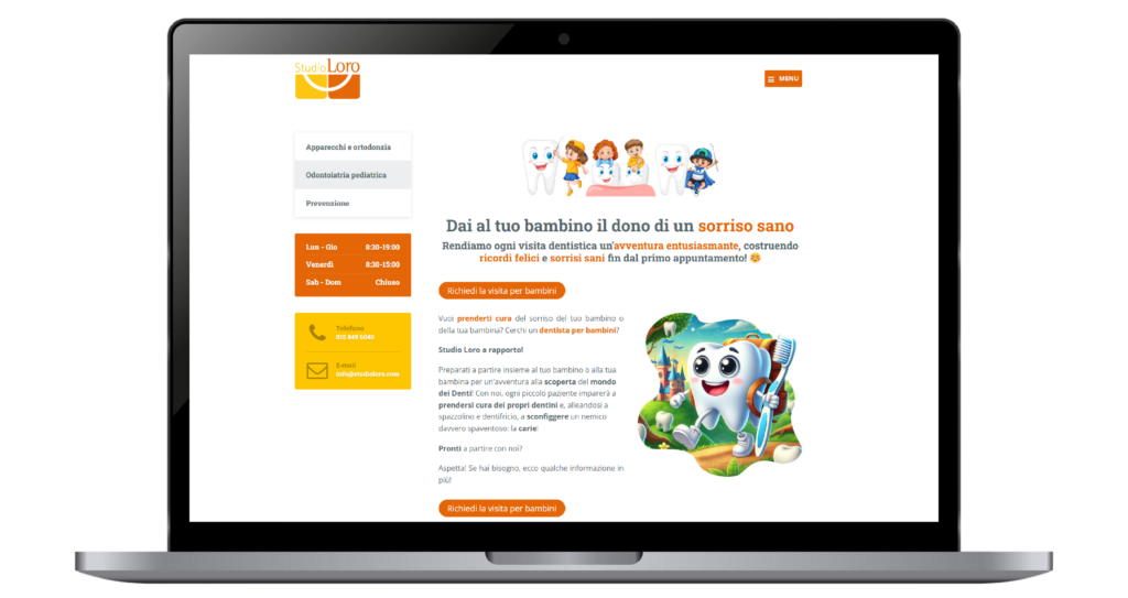 Computer mockup - pagina pedodonzia studio loro - marketing digitale - magnolo annalisa
